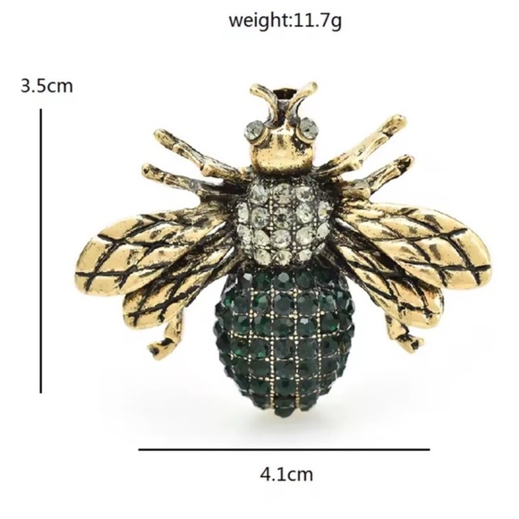 Anthropologie Gold Bee Brooch with Green Rhinestones - Picture 3 of 7